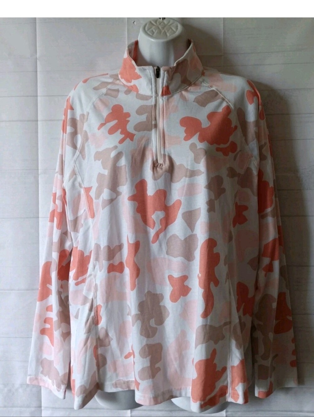 Orvis Peach Camo Dri Release 1/4 Zip Pullover Top Upf 30+